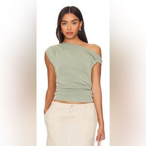 Elegant Sage Green One-Shoulder Top